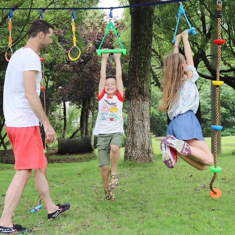 Rainbow Craft Craft Ninja Warrior Obstacle Course Accessories Kids Outdoor Play - 7pc Rings, 2pc Swing Trapeze Wheels & 2pc Monkey Bars - Image 5